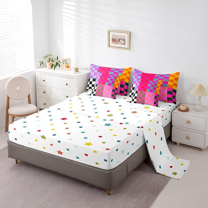 Feelyou Multicolored Checkered Retro 7 Piece Bedding Set Kids Boys Girls Geometric Vintage Comforter Set with Sheets Twin Size Black Red Purple Bed in a Bag Modern Simple Groovy Aesthetic Room Decor