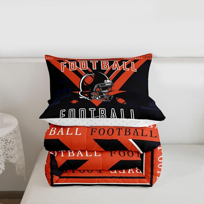 Feelyou Football Bedding Set Boys Girls Full Size Comforter Set Sports Themed Women Men Rugby Sport Duvet Quilt Football City Orange Black Room Decor