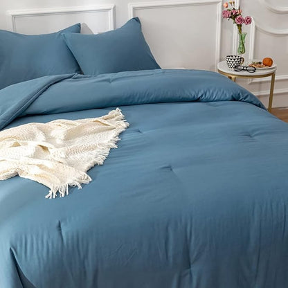 Cottonight Blue Comforter Sets King Lake Blue Bedding Set Haze Blue Blanket Quilt Stylish Modern Breathable Soft King Bedding Comforter Sets for Women Men King Bed