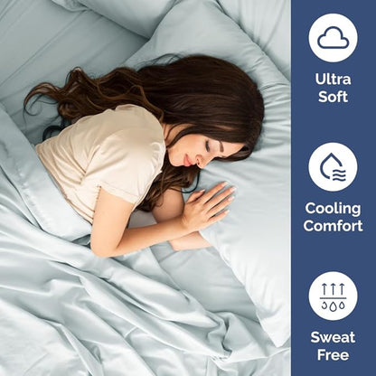 Full XL Size 4 Piece Sheet Set - Comfy Breathable & Cooling Bed Sheets Set - Hotel Luxury Bedding for Women, Men, Kids, Teens, Boys & Girls - Deep Pockets, Soft & Wrinkle Free - Oeko-Tex - Ice Blue