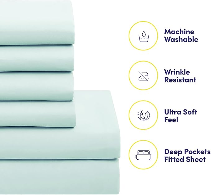 King Size Comforter Set with Sheets - 7-Piece Bedding Collection - 1 Comforter, 1 Fitted Sheet, 1 Flat, 4 Pillowcases - Deep Pocket - Soft & Breathable Premium Quality - Ideal for All Seasons, Aqua