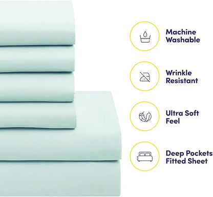 Sweet Home Collection 7 Piece Comforter Set Bag Solid Color All Season Soft Down Alternative Blanket & Luxurious Microfiber Bed Sheets, Aqua, Twin