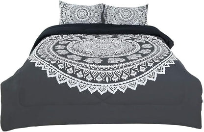 uxcell 3-Piece Bohemian Black Comforter Sets - 3D Printed Bohemia Themed - All-Season Down Quilted Duvet - Reversible Design - Includes 1 Comforter, 2 Pillow Cases King