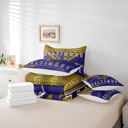 Feelyou Football 7 Pieces Comforter Sets Full Size Bedding Set for Boys Kids Teen Sports Theme Football City Bed in a Bag with Comforter, Sheets, Pillowcases & Cushion Cover