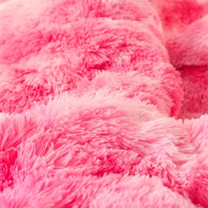 chovy Faux Fur Tie-Dyed Pink White Red Colorful Comforter Sets Queen - 3PC Bed Set Ultra Soft Plush Flannel Velvet Fluffy Fuzzy Bedding（Comforter x 1 Pillowcases x 2）