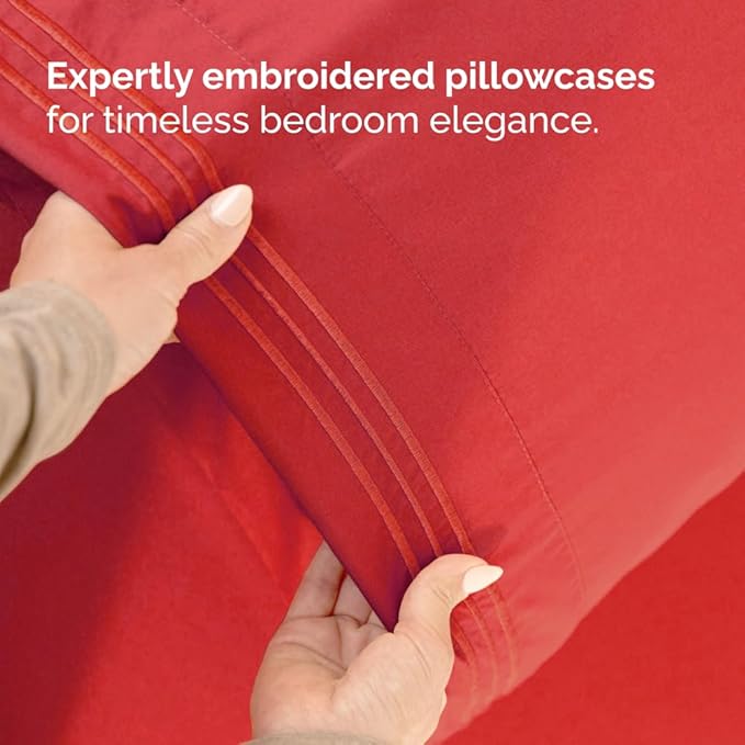 Flex Top Split Head King 4 Piece Sheet Set - Comfy Breathable & Cooling Bed Sheets Set - Hotel Luxury Bedding for Women, Men, Kids, Teens, Boys and Girls - Deep Pockets, Ultra-Soft & Oeko-Tex - Red