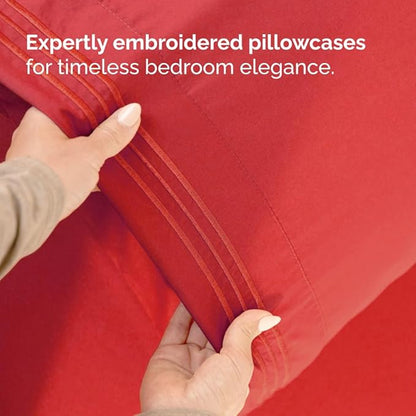 Flex Top Split Head King 4 Piece Sheet Set - Comfy Breathable & Cooling Bed Sheets Set - Hotel Luxury Bedding for Women, Men, Kids, Teens, Boys and Girls - Deep Pockets, Ultra-Soft & Oeko-Tex - Red