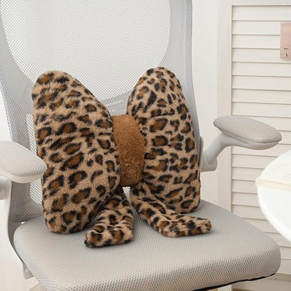 2Pcs Leopard Print Bow Throw Pillow Furry Bow Plush Pillows Cute Flower Plush Pillow Cheetah Home Decor Stuffed Bow Lumbar Pillow for Bed Couch Living Room Decor (Brown, 16in Bowknot)