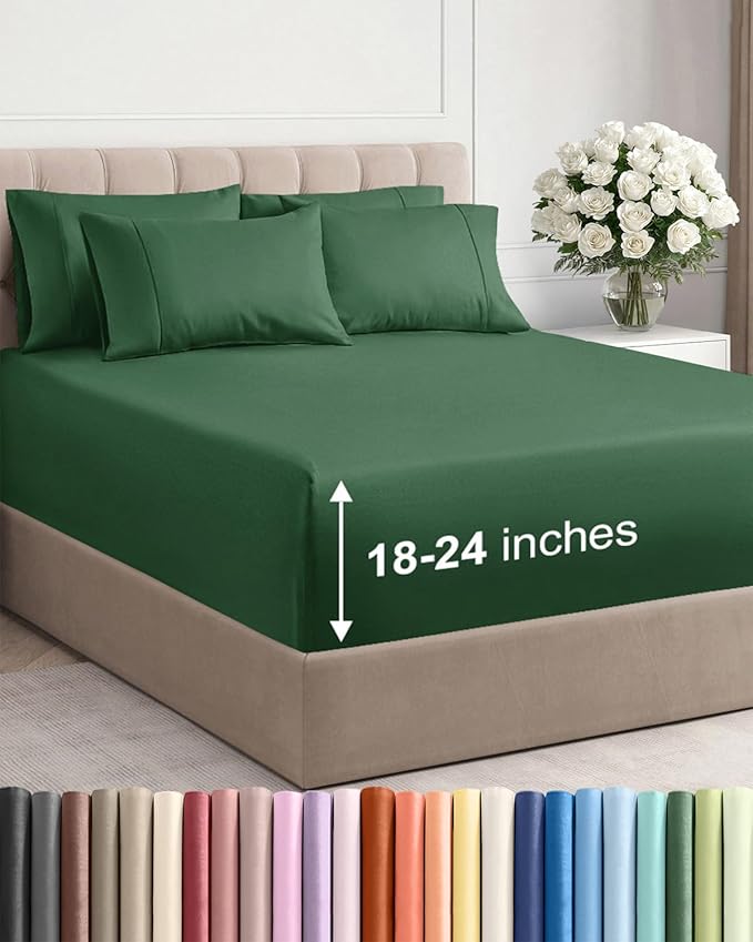 Extra Deep King Sheet Set - 6 Piece Breathable and Cooling Sheets - Hotel Luxury Bedding for Women, Men, Kids & Teens - Easy & Secure Fit - Soft and Wrinkle Free - Extra Deep Pockets - Emerald Green