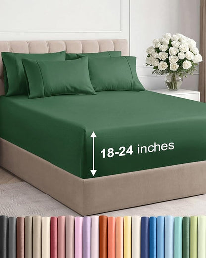 Extra Deep Full Sheet Set - 6 Piece Breathable and Cooling Sheets - Hotel Luxury Bedding for Women, Men, Kids & Teens - Easy & Secure Fit - Soft and Wrinkle Free - Extra Deep Pockets - Emerald Green