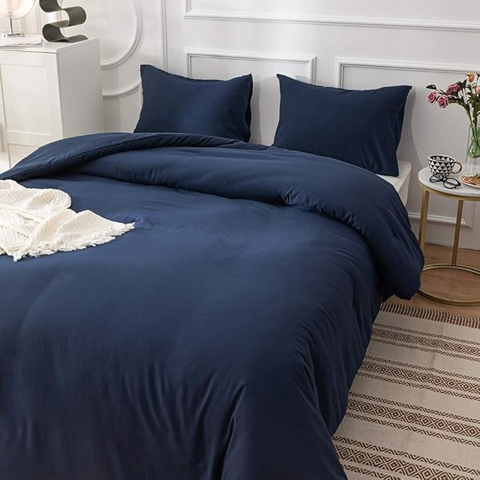 CLOTHKNOW Navy Blue King Size Comforter Set Blue Bedding Comforter Sets Women Men Comforter Blue Comforters with 2 x Pillow Cases