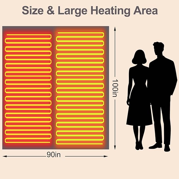 Heated Blanket Queen Size, 84"x90" Electric Heating Soft Dual-Sided Flannel Machine Washable Blanket, 12 Heat Levels & 12 Hours Auto Off, Soft Warm Flannel Blanket, Overheat Protection with ETL & FCC