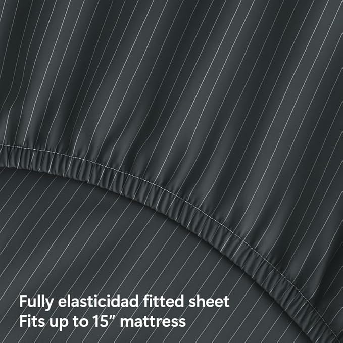 Peru Pima 415 Thread Count Percal California King Sheet Set - 100% Peruvian Pima Cotton, 4 Piece (Flat, Fitted, 2 Pillowcases) - Cooling, Deep Pocket, Hotel Quality Bedding - Pinstripe Grey