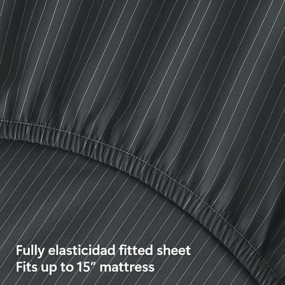 Peru Pima 415 Thread Count Percal California King Sheet Set - 100% Peruvian Pima Cotton, 4 Piece (Flat, Fitted, 2 Pillowcases) - Cooling, Deep Pocket, Hotel Quality Bedding - Pinstripe Grey