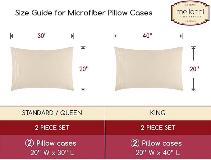 Mellanni Pillow Cases - Luxury, Extra Soft, Cooling Pillow Covers - 2 PC Iconic Collection Pillowcases - Envelope Closure (King 20" x 40", Beige)