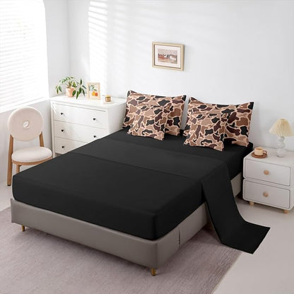 Erosebridal Duck Huner 7 Piece Bedding Set Twin Camo Comforter Set with Sheets Rustic Hunting Army Bed in a Bag Woodland Camouflage Military Bed Sets Comforter