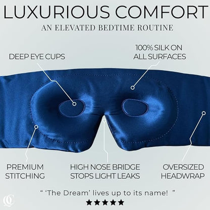 3D Silk Sleep Mask in Gift Box, Sleep Longer in Total Darkness and Comfort. Total Blackout Liner Blocks Light, Lightweight, 100% Silk 22 Momme, Foam Countour Does Not Crush Eyelashes (Noble Blue)