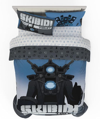 Skibidi Toilet Gamer Bedding 5 Piece Super Soft Reversible Comforter and Sheet Set Full, (Officially Licensed Product) by Franco