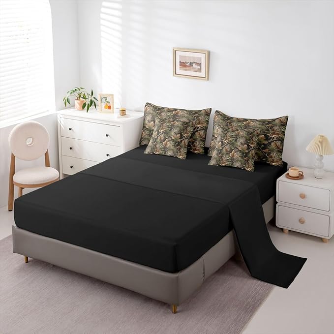 Erosebridal Camo Hunting 7 Piece Bedding Set Twin Rustic Camouflage Comforter Set with Sheets Woodland Cabin Tree Leaves Bed in a Bag Camping Farm House Bed Sets Comforter
