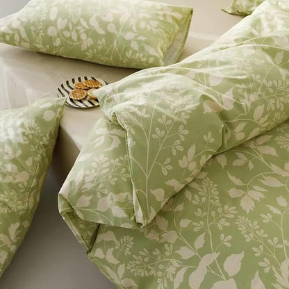 KAREVER Green Botanical Comforter Set King Sage Green Floral Comforter Cotton Women Girls Matcha Green Floral Plant Quilts Garden Bohemian Sage Green Blanket Rustic Leaf Blossom King Bed Comforter