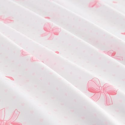 Nayoroom Pink Bow Comforter Set Full Size Heart Bowknot Printed Cute Comforter 3 Pieces Soft Lightweight Kids Girls Dorm Bedding Set for All Seasons