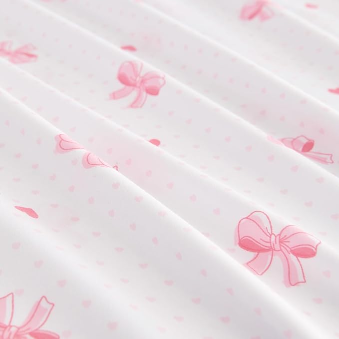 Nayoroom Pink Bow Comforter Set Twin Size Heart Bowknot Printed Cute Comforter 2 Pieces Soft Lightweight Kids Girls Dorm Bedding Set for All Seasons