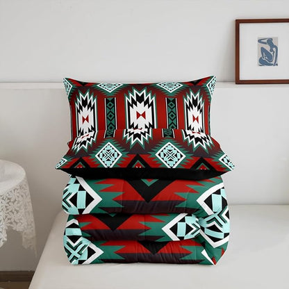 Feelyou Red Western Comforter Set Southwest Native Tribal Bedding Set Toddler Size for Kids Boys Girls Teens Room Decor Geometric Boho West Comforter Soft Microfiber