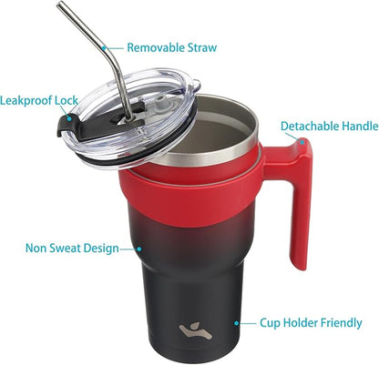 40 oz Tumbler with Handle and 2 Straw 2 Lid, Insulated Water Bottle Stainless Steel Vacuum Cup Reusable Travel Mug,Mystic Moon