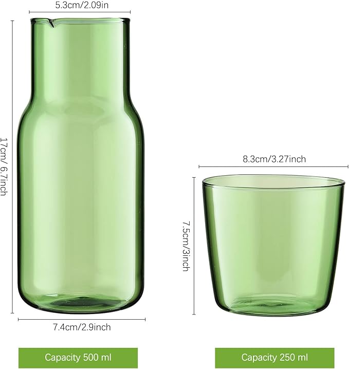 Bedside Carafe with Cup, 20oz Glass Carafe and Glass Set for Guest Room, Bathroom, Living Room