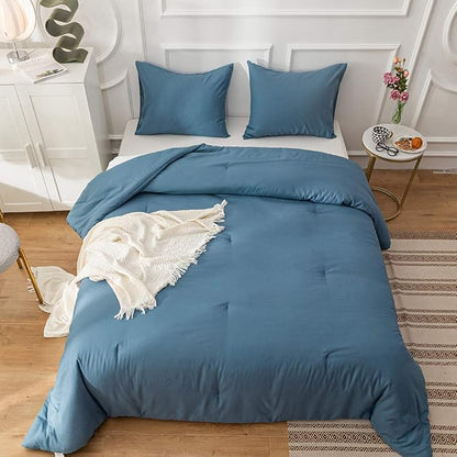 KAREVER Lake Blue Comforter Set Full Solid Blue Bedding Quilt Set Boys Bright Blue Blanket Set Women Lightweight Breathable Durable Bed Comforter Set