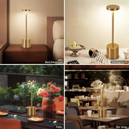 2 Pack LED Rechargeable Cordless Table Lamps,Portable Outdoor 5000 mAh Battery Operated Table Light Touch Control 3 Color Dimmable Touch Lamp for Patio/Cofee/Restaurant/Camping/Dining/Bedroom-Gold