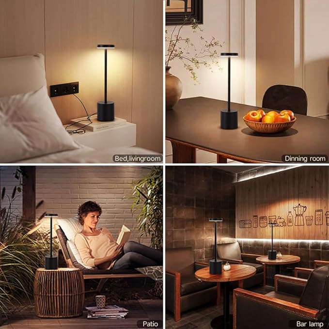 Rechargeable Cordless Table Lamp,Portable Outdoor 5000mAh Battery Operated LED Table Light Touch Control 3 Color Dimmable for Bedroom,Patio,Cofee,Camping,Dining,Restaurant&Livingroom-Black