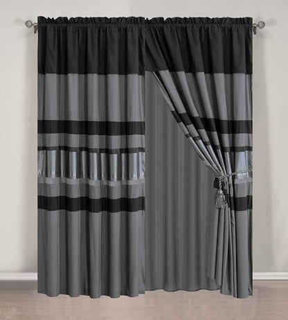 Grand Linen - 7-Piece (California) Cal King Size Chenille/Woven Jacquard Bedding Grey/Gray Silver Stripe Overize Comforter Set Bed in a Bag