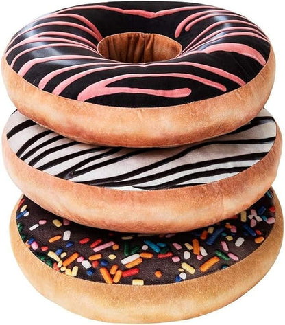 HYSEAS Round Throw Pillow 14 Inch Chocolate Pink Donut, 2 Pack 3D Digital Print, Decorative Plush Funny Food Shaped Seat Cushion, for Couch, Chair, Floor, Sofa