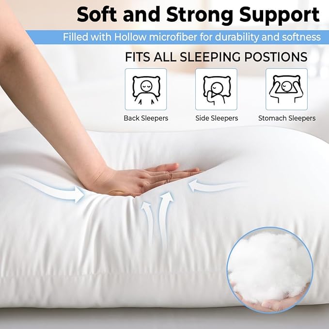 King Size Bed Pillows - Set of 2, Medium Density, Soft and Supportive for Back, Side, and Stomach Sleepers((King -White), Pack of 2)