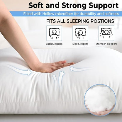 King Size Bed Pillows - Set of 2, Medium Density, Soft and Supportive for Back, Side, and Stomach Sleepers((King -White), Pack of 2)