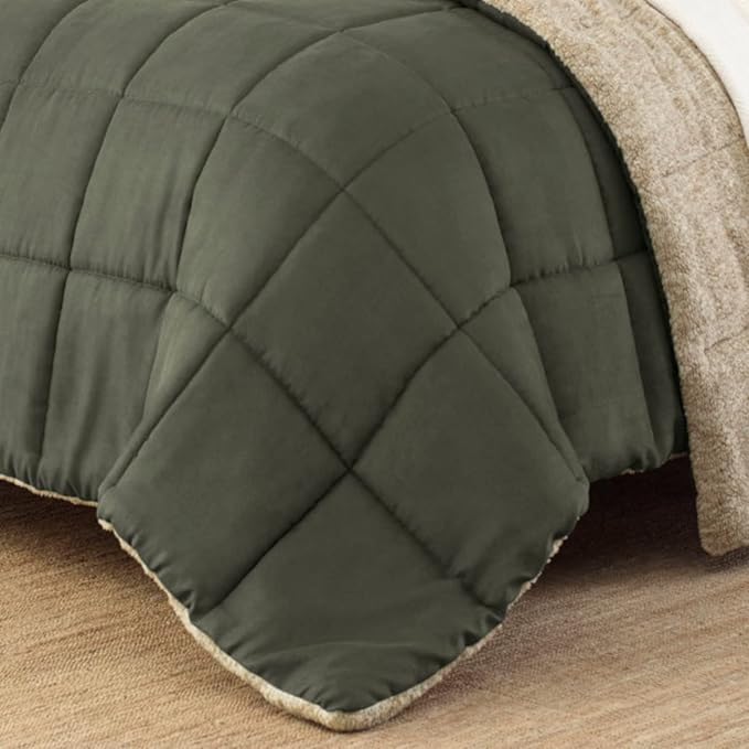 Eddie Bauer - Twin Comforter Set, Reversible Sherpa Bedding with Matching Shams, Cozy & Warm Home Decor, Oeko-Tex Certified (Sherwood Green, Twin)