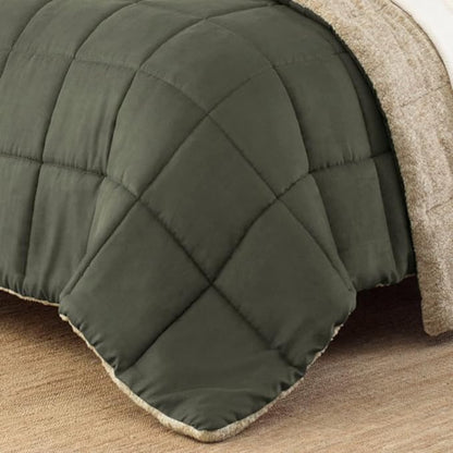 Eddie Bauer - Twin Comforter Set, Reversible Sherpa Bedding with Matching Shams, Cozy & Warm Home Decor, Oeko-Tex Certified (Sherwood Green, Twin)