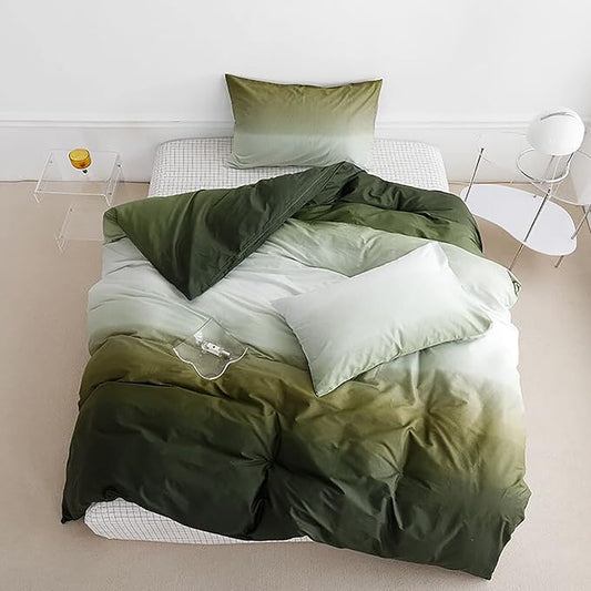 Cottonight Gradient Army Green Comforter Set King Dark Green Bedding Comforter Set Gradient Grey and Green Blanket Quilts Modern Soft Breathable Aesthetic Green Bedding Set for Women Men