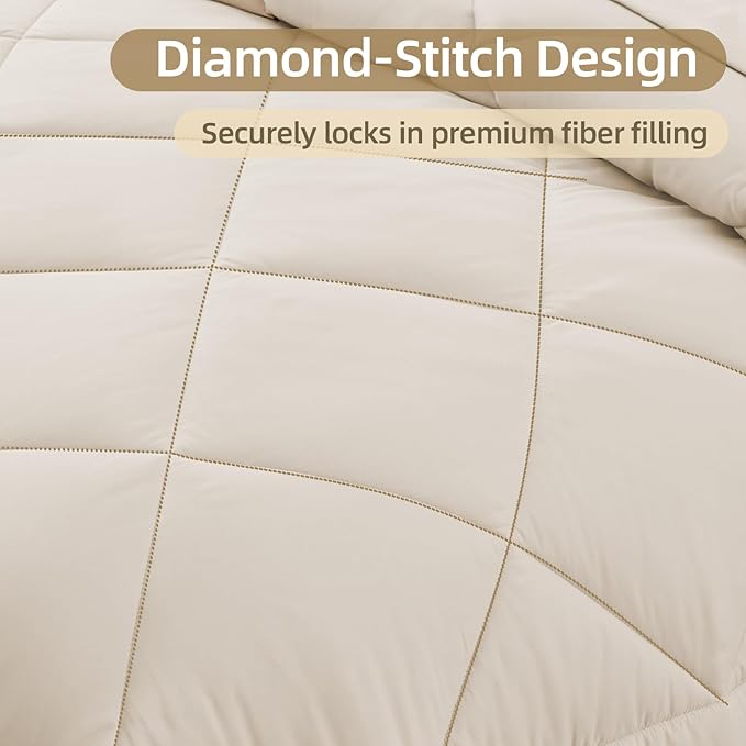 FUANNA 5 Pieces Twin XL Comforter Set, All Season Bed in a Bag Twin XL Size, Luxury Soft Bedding Sets with Comforter, Flat Sheet, Fitted Sheet, Pillowcase & Pillow Sham, Beige