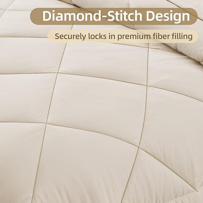 FUANNA 5 Pieces Twin XL Comforter Set, All Season Bed in a Bag Twin XL Size, Luxury Soft Bedding Sets with Comforter, Flat Sheet, Fitted Sheet, Pillowcase & Pillow Sham, Beige