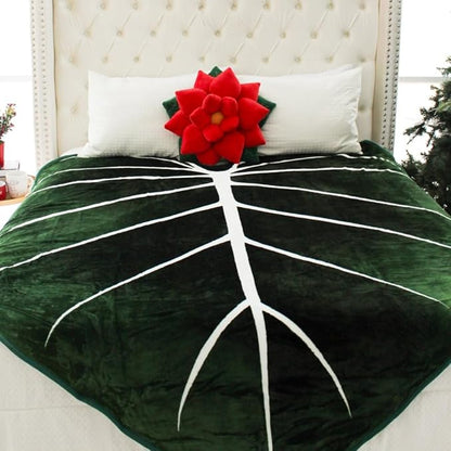 Green Philosophy Co. Poinsettia Plush Throw Pillow - Christmas Red Flower Shaped Accent Cushion | Unique Christmas Decor & Gift