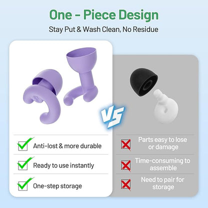 Noise Cancelling Ear Plugs for Sleep, Small Ear Fit - No-Pain for Side Sleepers, 33dB NRR Reusable Silicone One-Piece Design, 4 Sizes for Adults & Kids, Portable Case