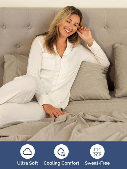 Extra Deep Split King Sheet Set - 7 Piece Breathable and Cooling Sheets - Hotel Luxury Bedding for Women, Men, Kids & Teens - Secure Fit - Soft and Wrinkle Free - Extra Deep Pockets - Heathered Beige