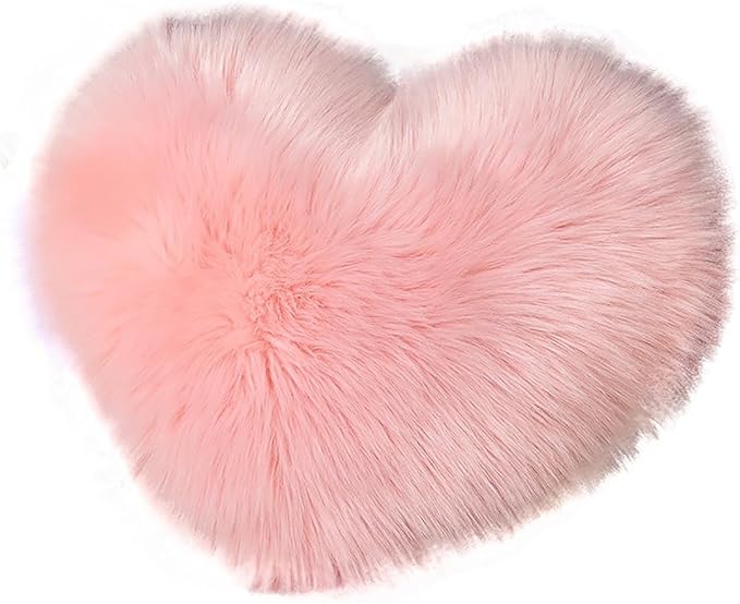 HANDKEI Love Pillow, Heart-Shaped Long Plush, Pink Imitation Wool, Living Room Sofa, Cute Cushion, Bedside Cushion (Pink, 15.74 inch X 19.68 inch)
