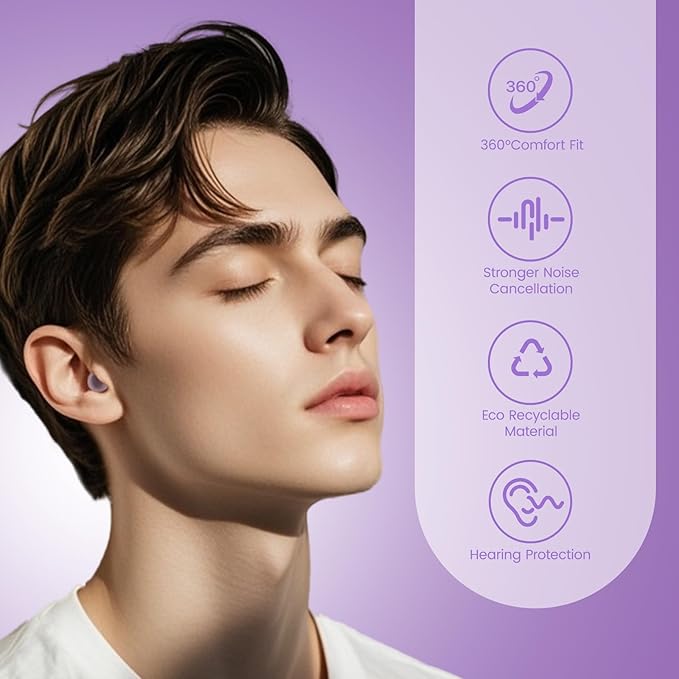 Zeroplus Cocoon EarPlugs - Ultra-Comfy Reusable Noise Reducing Earplugs 26dB NRR for Sleep,Deep Focus,Travel, Noise Sensitivity Hearing Protection Noise Reduction(Purple)