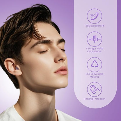 Zeroplus Cocoon EarPlugs - Ultra-Comfy Reusable Noise Reducing Earplugs 26dB NRR for Sleep,Deep Focus,Travel, Noise Sensitivity Hearing Protection Noise Reduction(Purple)