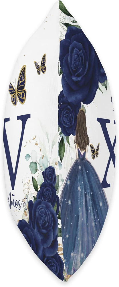 Chic Navy Blue Floral Quinceañera Mis XV 15 Años Throw Pillow