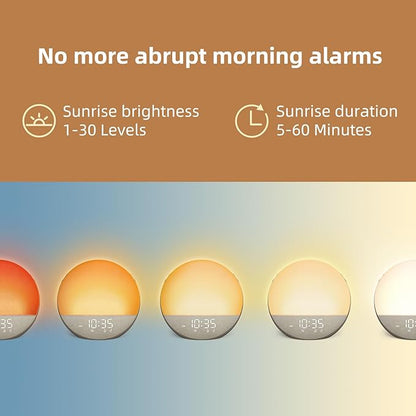Sunrise Alarm Clock White Noise Machine: Natural Wake Up Light - Dimmable Clock with Bluetooth Speaker for Bedroom - 25 Sleep Sounds for Baby Adults Kids Cocoa