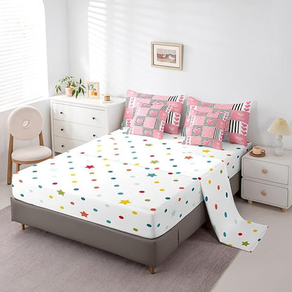Feelyou Full Size Girls Like Cartoon Cute Comforter Set with Sheets Boys Girls Pink Heart-Shaped 7 Piece Bedding Set for Adult Black Pink Romantic Bed in a Bag Geometric Bed Set
